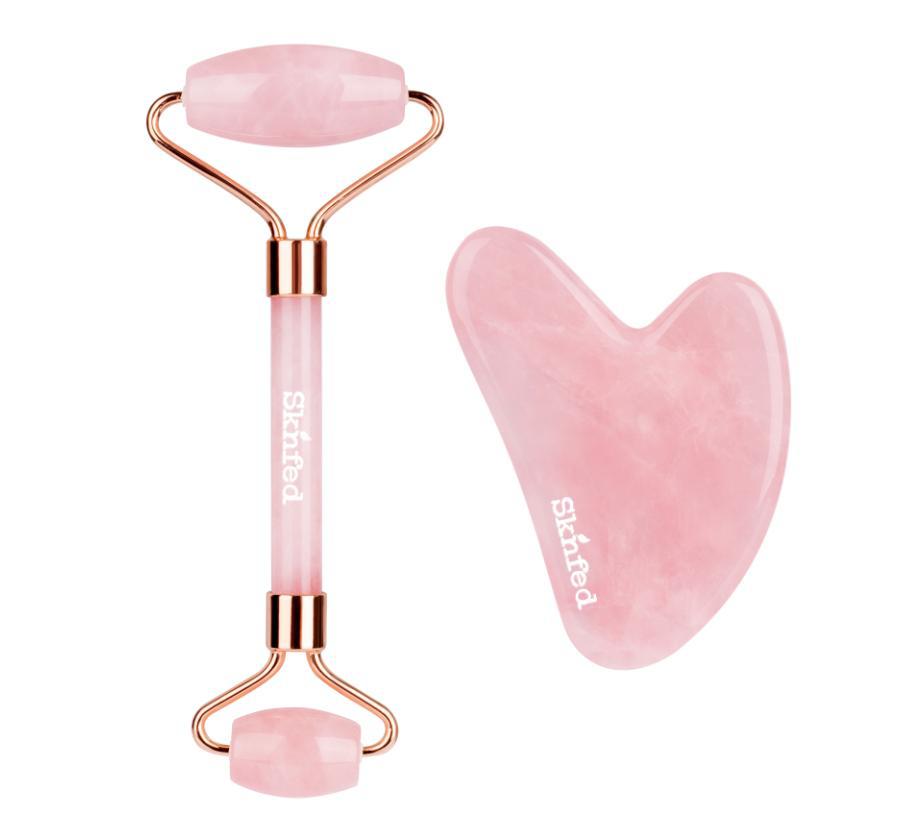 ROSE QUARTZ FACE ROLLER AND GUA SHA